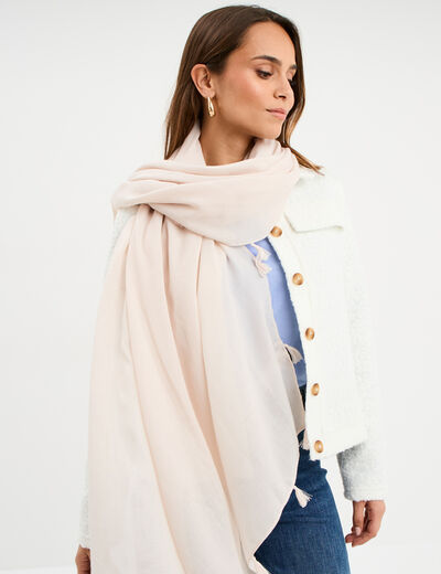 Foulard à pompons sable femme