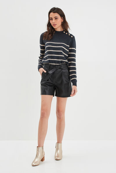 Pull marinière boutons à l'épaule bleu marine femme