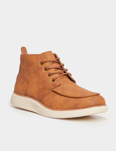 Bottines &agrave; lacets semelle &eacute;paisse marron clair homme