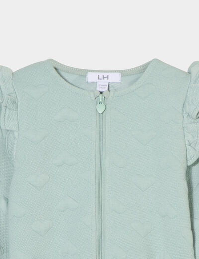 Gilet zipp&eacute; matelass&eacute; coeur &agrave; volants vert pastel b&eacute;b&eacute; fille