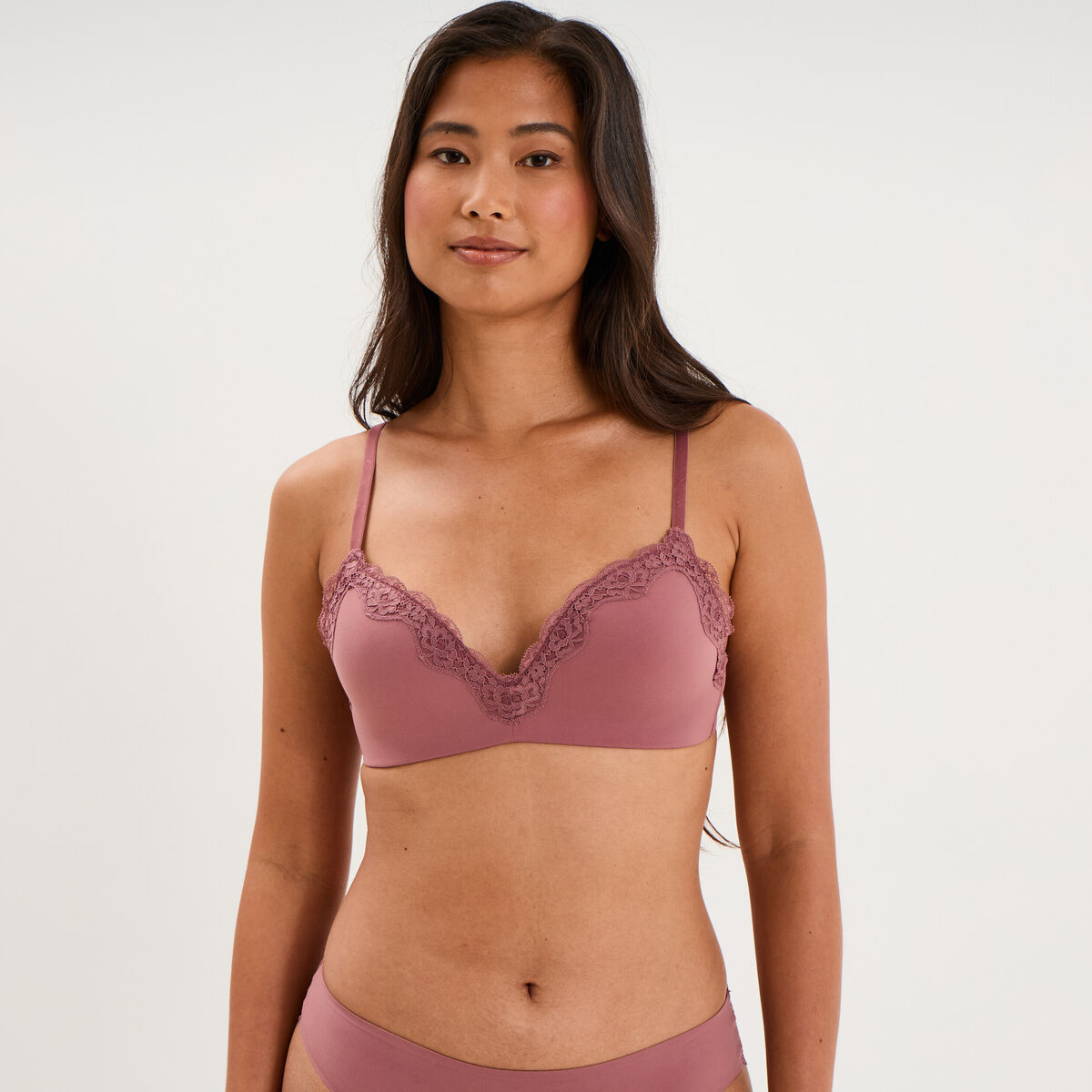 Soutien-gorge triangle micro dentelle vieux rose femme