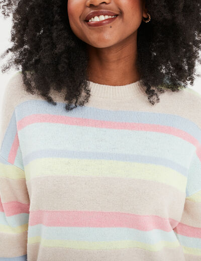 Pull col rond manches longues multicolore femme