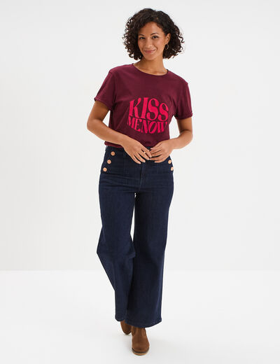 T-shirt manches courtes coton bordeaux femme