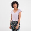 T-shirt col en V dentelle épaules et dos violet clair femme