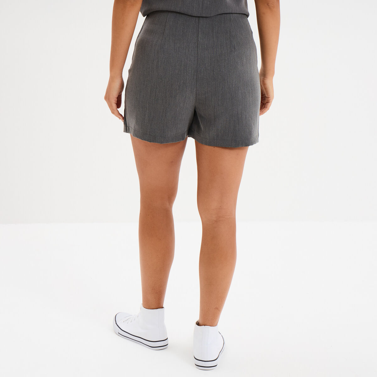 Jupe-short courte droite zippée gris foncé femme