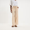 Pantalon large fluide taille &eacute;lastiqu&eacute;e beige femme