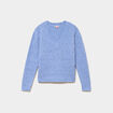 Pull col V ajour&eacute; manches longues bleu ciel femme
