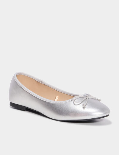 Ballerines plates m&eacute;tallis&eacute;es gris argent femme