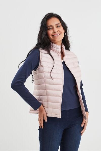 Doudoune légère droite sans manches rose clair femme
