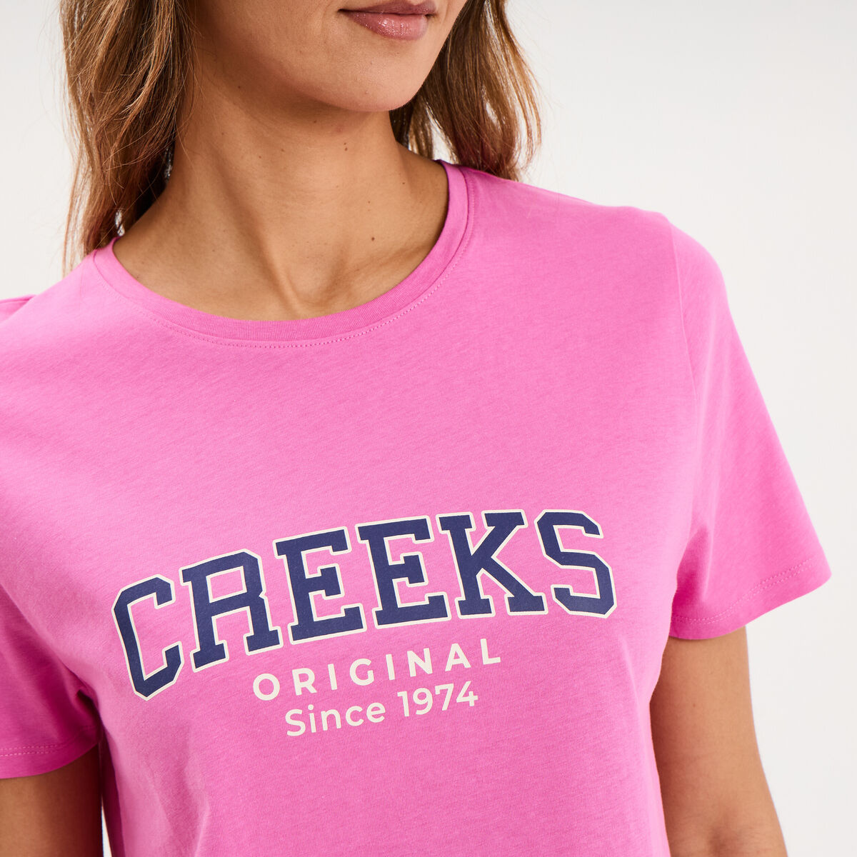 T-shirt col rond manches courtes rose fushia femme
