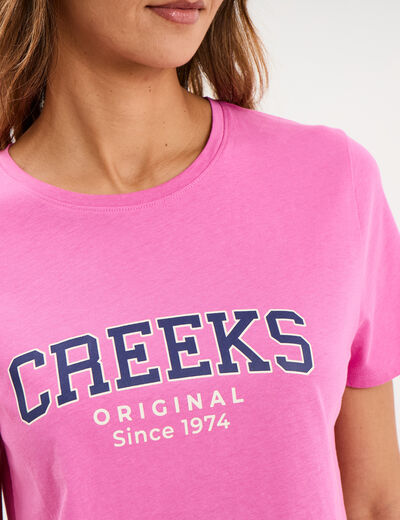 T-shirt col rond manches courtes rose fushia femme