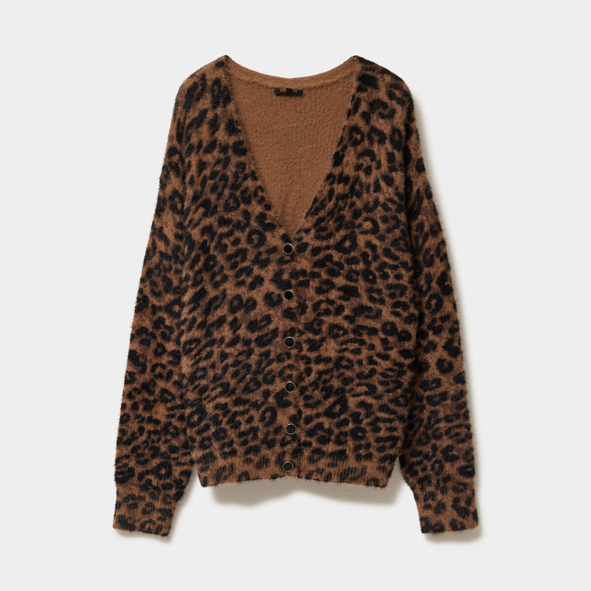 Gilet col en V manches longues camel femme