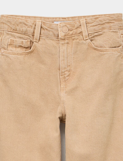 Pantalon coupe large 5 poches coton taupe fille