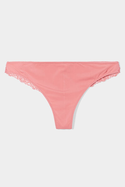 Tanga avec micro dentelle rose poudrée femme