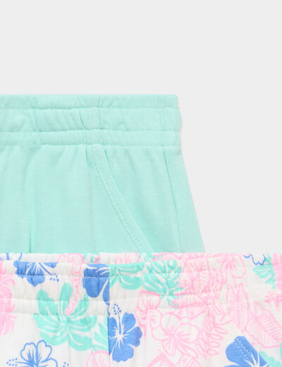 Lot 2 shorts coton taille &eacute;lastiqu&eacute;e ecru fille