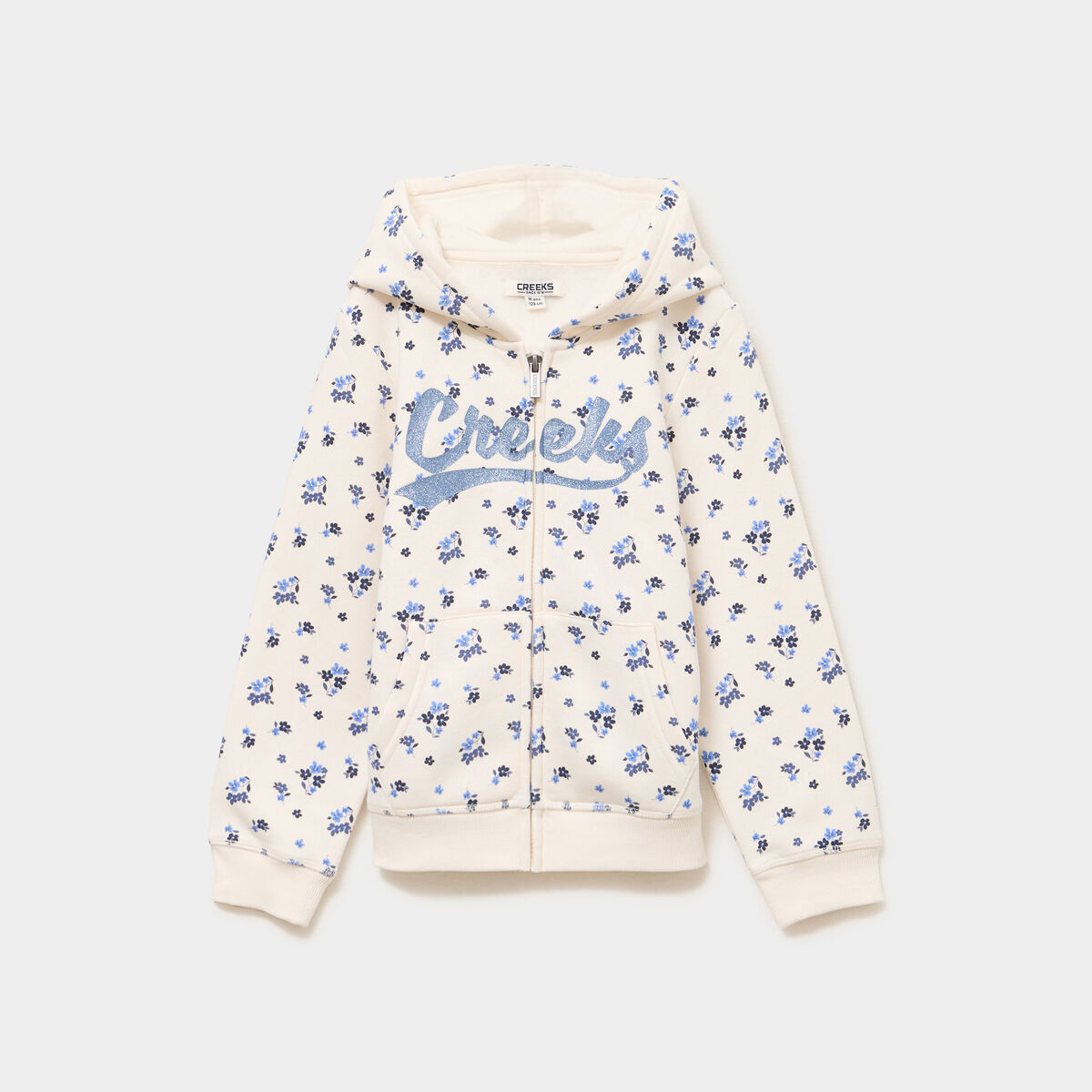 Sweat zipp&eacute; &agrave; capuche ecru fille