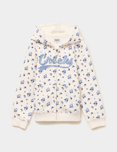Sweat zipp&eacute; &agrave; capuche ecru fille