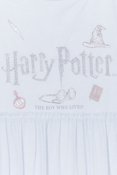 Robe tulle courte évasée Harry Potter bleu gris fille