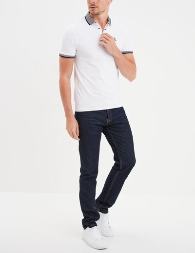 Polo coton ajusté manches courtes blanc homme