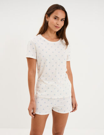 Ensemble pyjama short t-shirt coton ecru femme