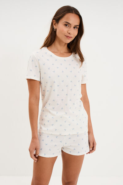 Ensemble pyjama short t-shirt coton ecru femme