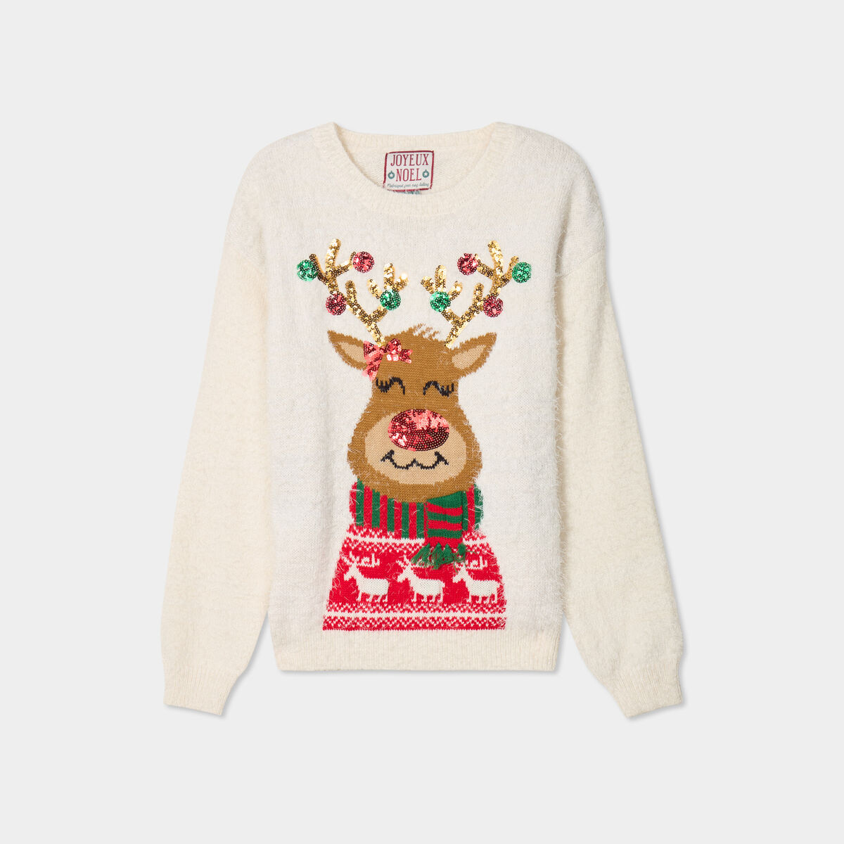 Pull de No&euml;l lumineux &agrave; sequins ivoire femme