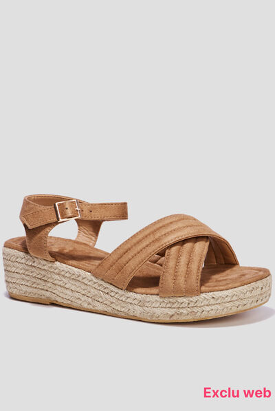 Sandales compensées brides croisées sable femme