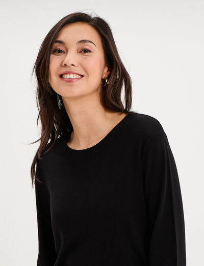 Pull col rond manches longues noir femme