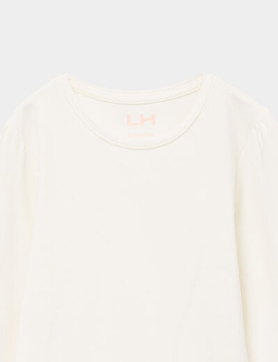 T-shirt coton manches longues &agrave; fronces ivoire fille