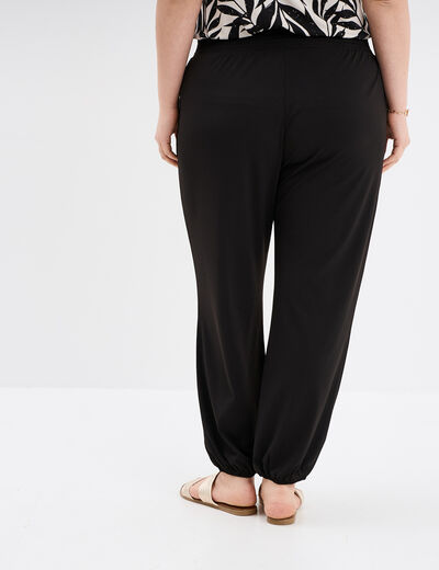 Pantalon sarouel cr&ecirc;pe &eacute;lastiqu&eacute; fluide noir femme grande taille