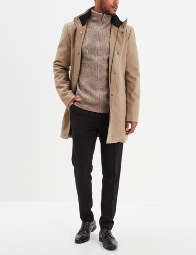 Gilet col camionneur zippé côtelé taupe homme