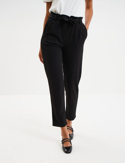 Pantalon city paperbag ceinturé 7/8ème noir femme