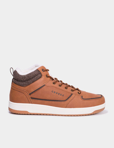 Baskets montantes fourr&eacute;es marron homme