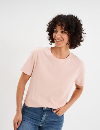 T-shirt col rond manches courtes coton vieux rose femme