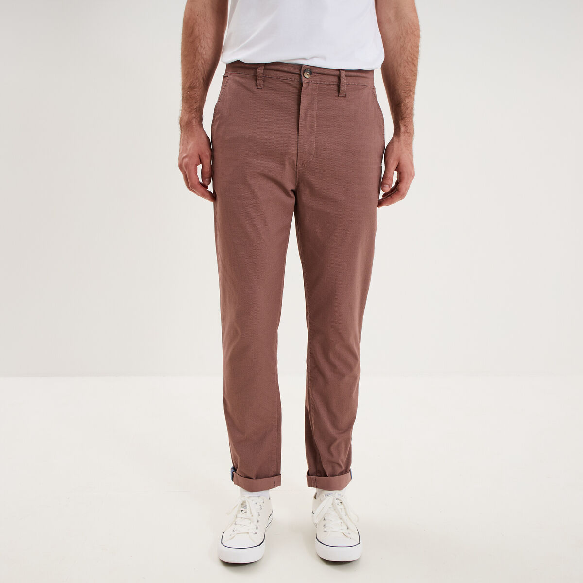Pantalon chino slim stretch vieux rose homme