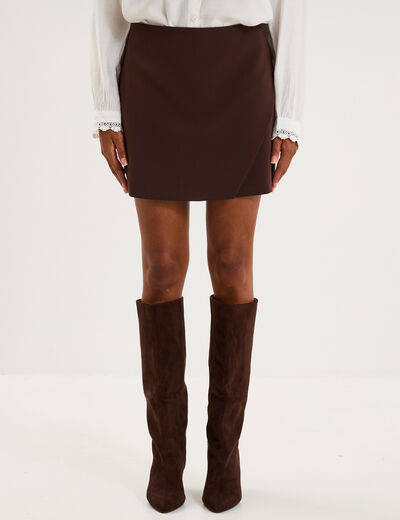 Jupe-short portefeuille courte marron fonc&eacute; femme