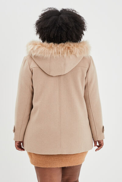 Manteau à capuche fourrure amovible beige femme grande taille