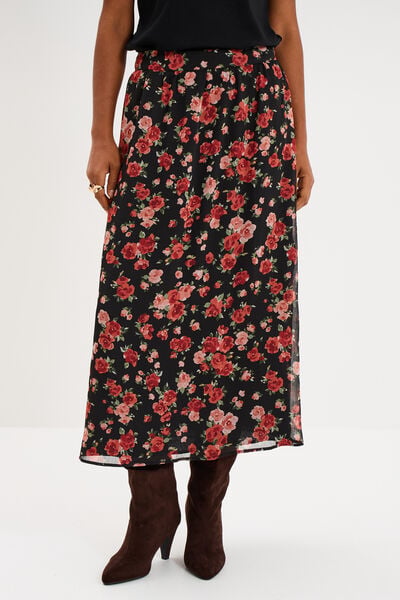 Jupe longue trap&egrave;ze noir femme