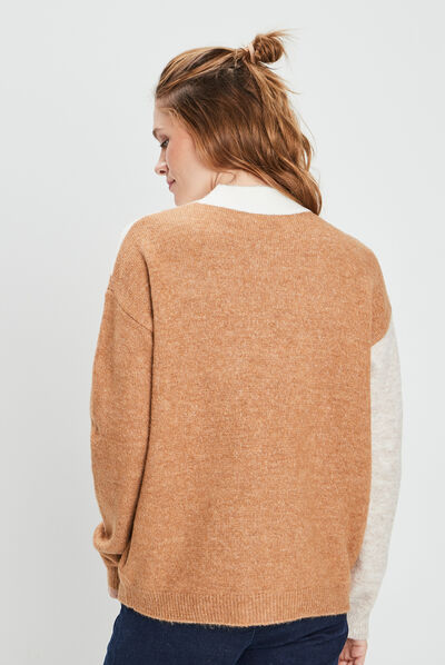 Pull avec col montant sable femme
