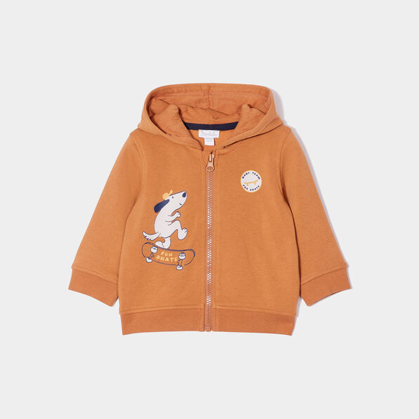 sweat a capuche zippe marron cognac bebeg Sweat à capuche zippé marron cognac bébé garçon
