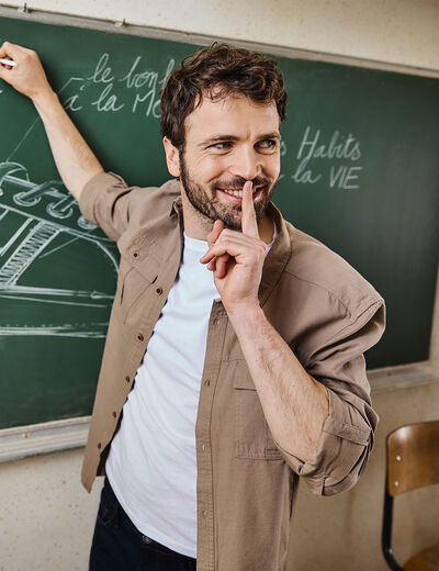Chemise manches retroussables taupe homme