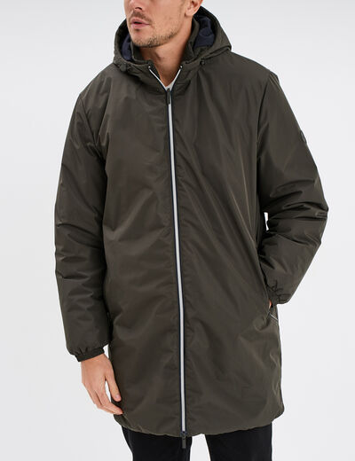 Parka déperlante doublée à capuche vert kaki homme