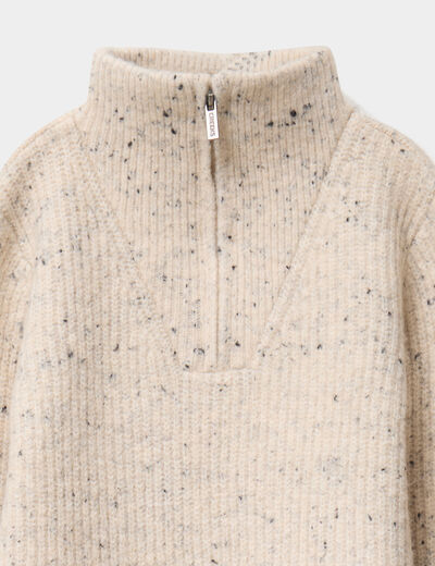 Pull camionneur col zipp&eacute; ivoire gar&ccedil;on