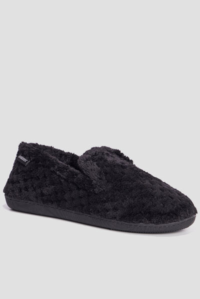 Chaussons charentaises fourrure Isotoner noir femme