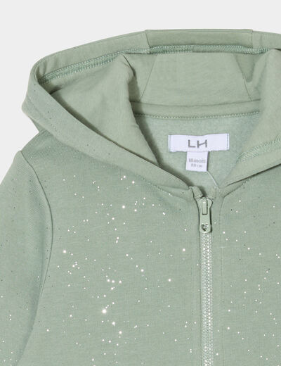 Sweat zippé paillettes à capuche vert kaki bébé fille