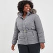 Doudoune capuche fausse fourrure gris clair femme grande taille