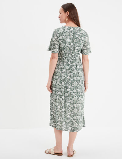 Robe longue empire taille smockée Creeks vert turquoise femme