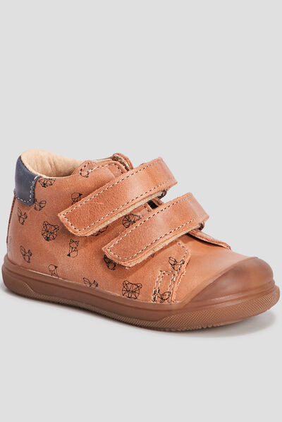 Bottillons en cuir à scratchs camel bébé garçon