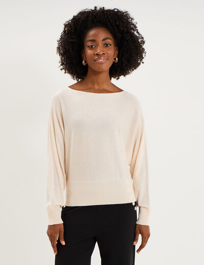 Pull encolure bateau manches longues beige femme