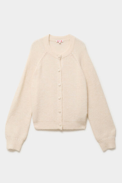 Gilet cardigan col rond boutonn&eacute; blanc femme